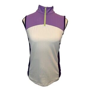 Women’s Lady Hagen PURPLE WHITE Color Block Sleeveless Polo Golf Shirt Sz XS NEW